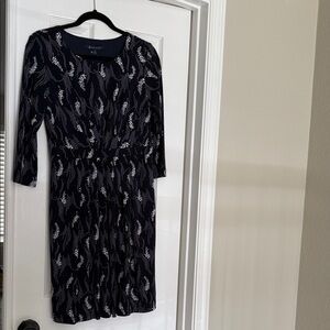Brooks Brothers Navy Dress with White Leaf Design